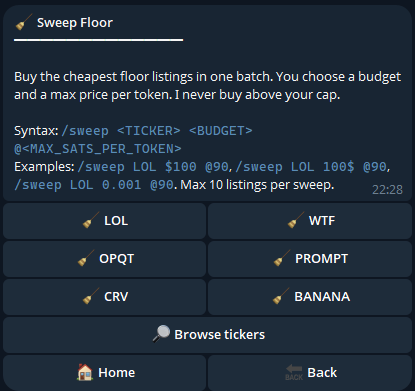 Sweep menu with ticker chips and Browse all.